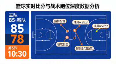 篮球实时比分与战术跑位深度数据分析图表